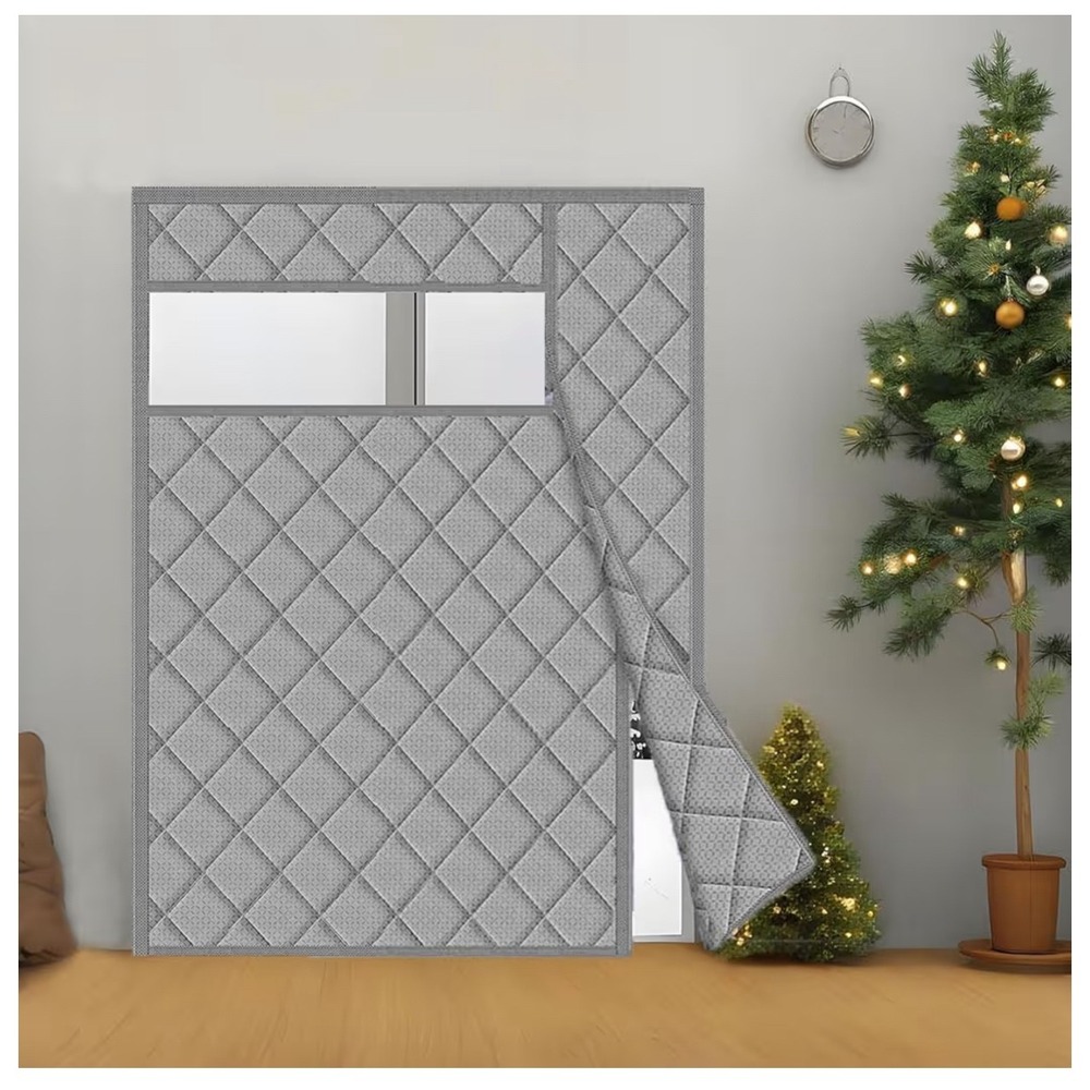 Wohomzy Thermal Insulated Door Curtain 73x84 Gray Diamond Quilted No Magnetic